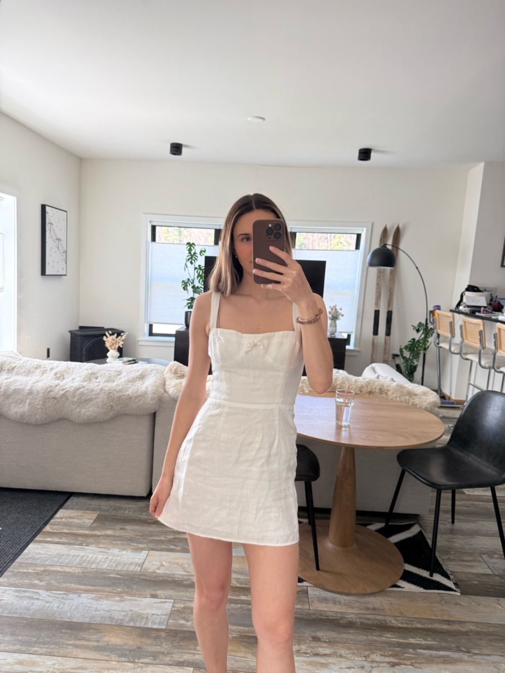 Reformation White Linen Square-Neck Mini Dress